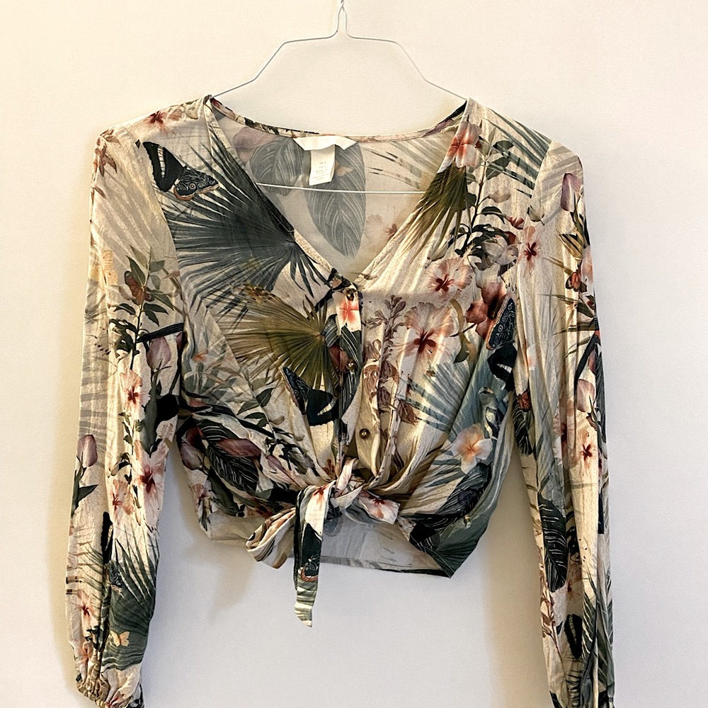 Tropical crop top long sleeve